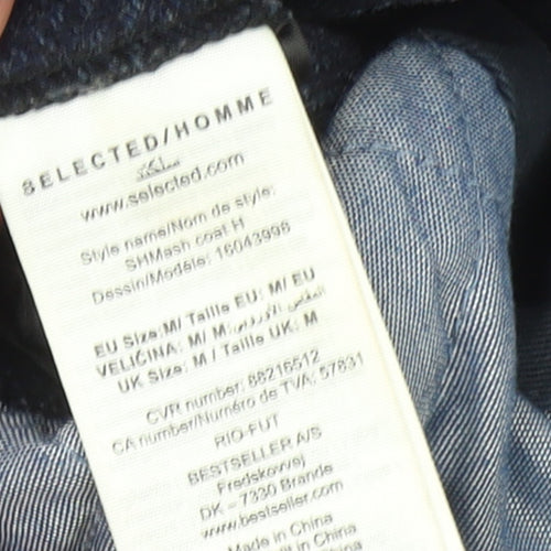 Selected Homme Men's Navy Wool Blend Mid-Length Coat Size M