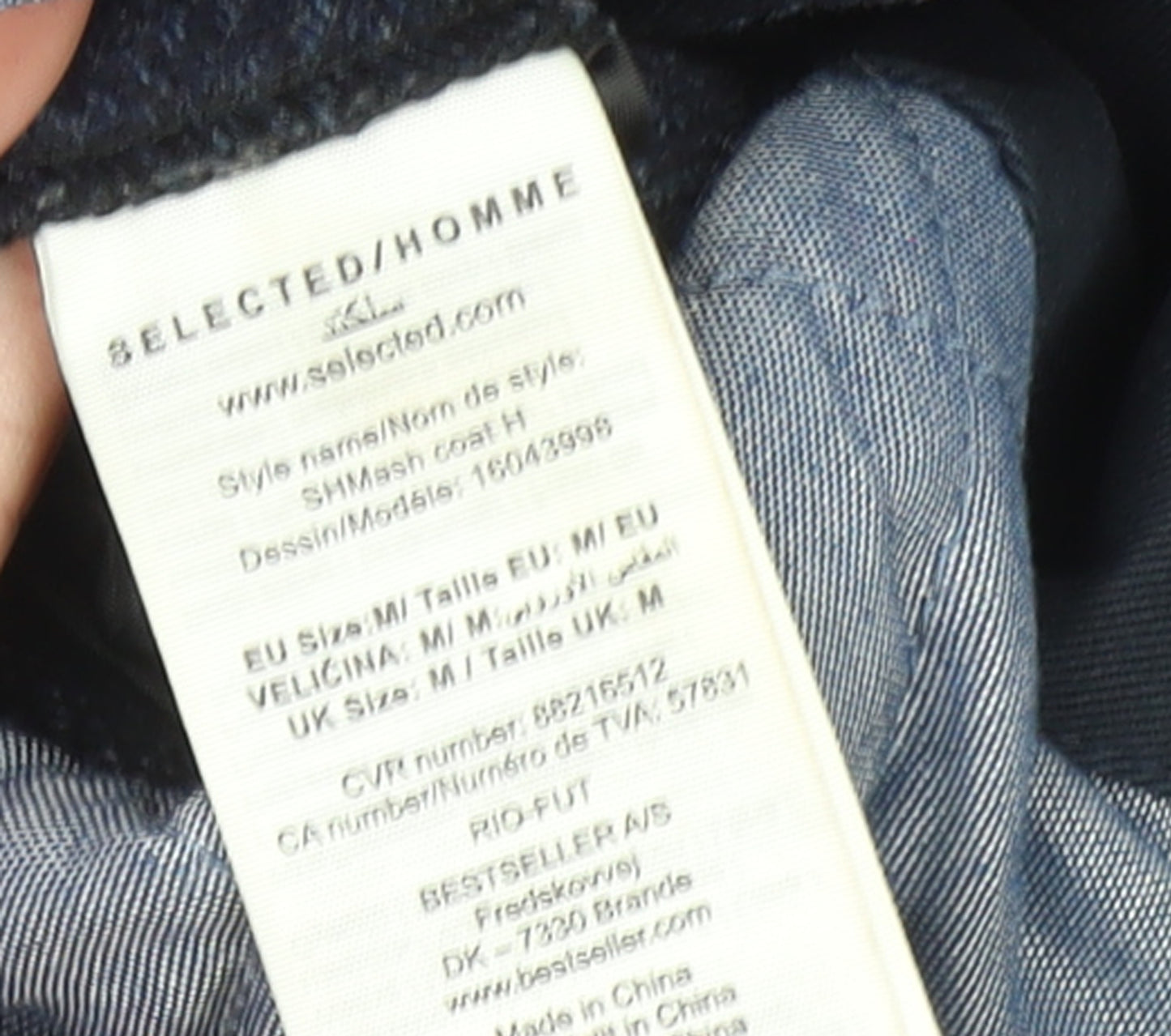 Selected Homme Men's Navy Wool Blend Mid-Length Coat Size M