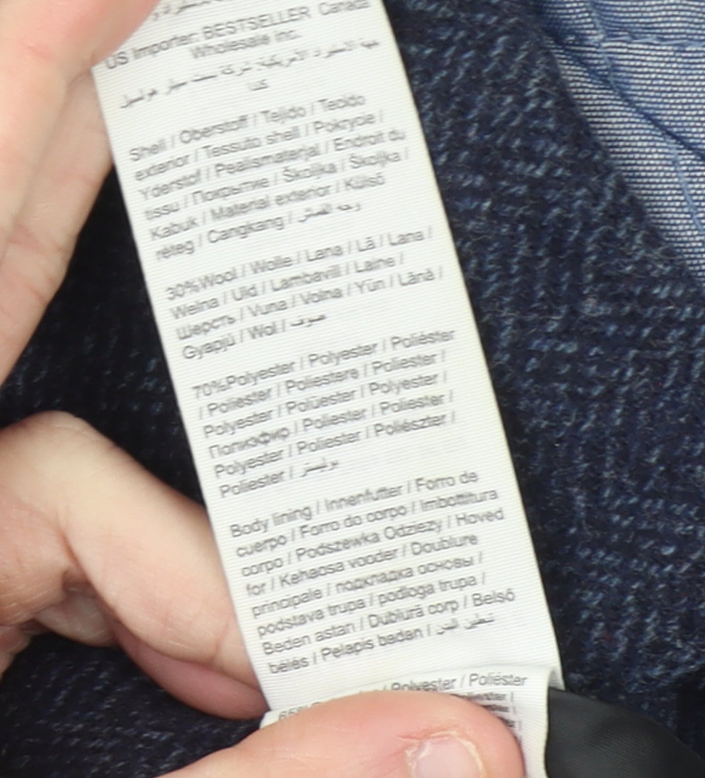 Selected Homme Men's Navy Wool Blend Mid-Length Coat Size M