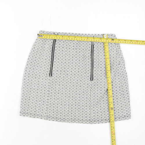 New Look Petite Grey Patterned Mini Skirt Size 6 with Zip Detail