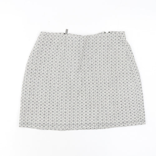 New Look Petite Grey Patterned Mini Skirt Size 6 with Zip Detail