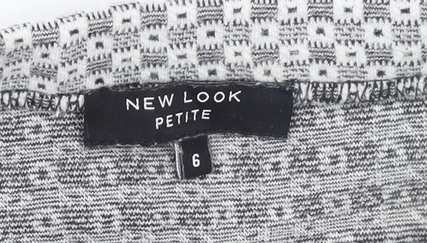 New Look Petite Grey Patterned Mini Skirt Size 6 with Zip Detail
