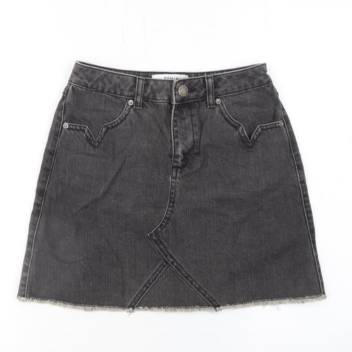 Miss Selfridge Womens Black Denim A-Line Petite Skirt UK 6