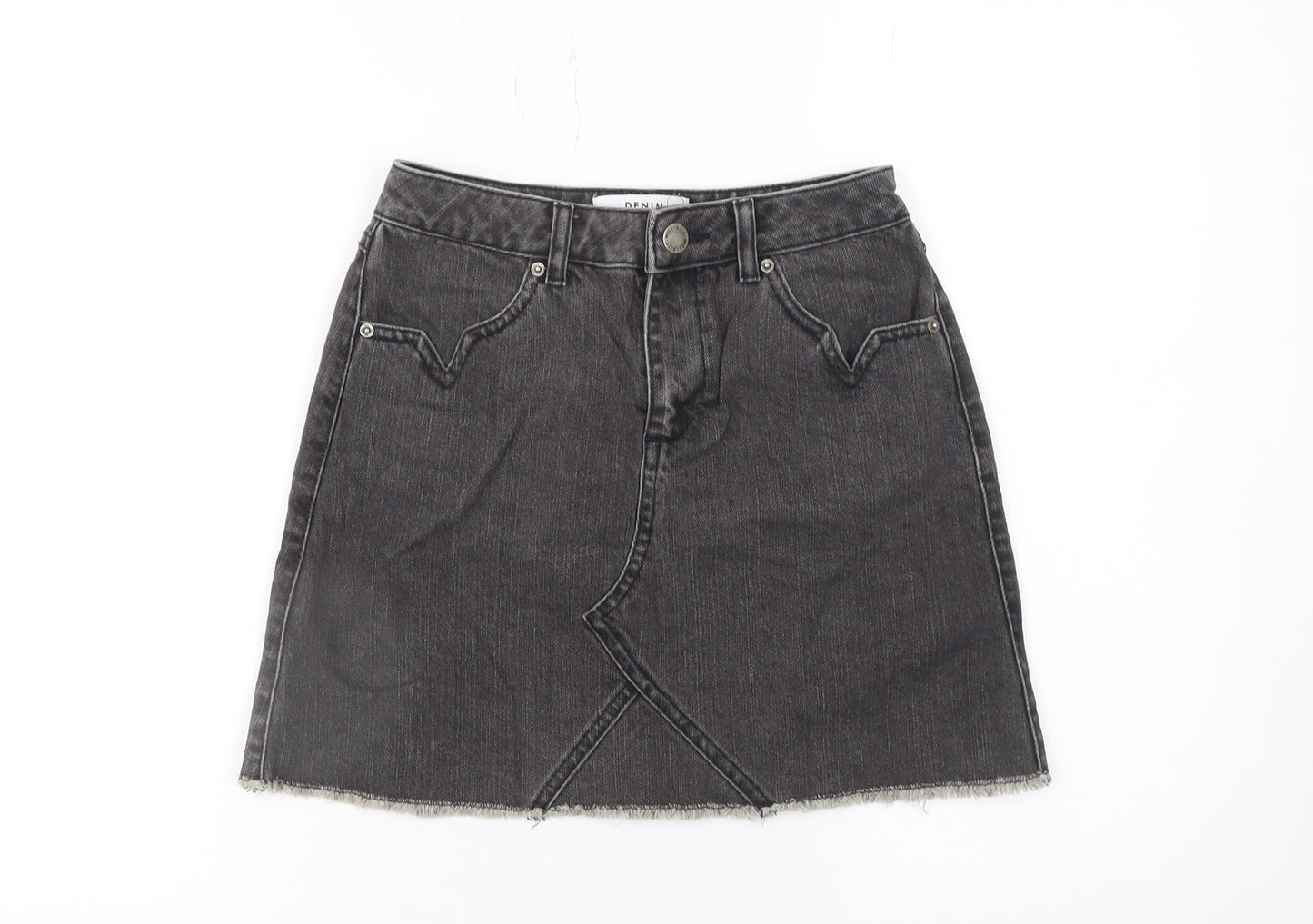 Miss Selfridge Womens Black Denim A-Line Petite Skirt UK 6