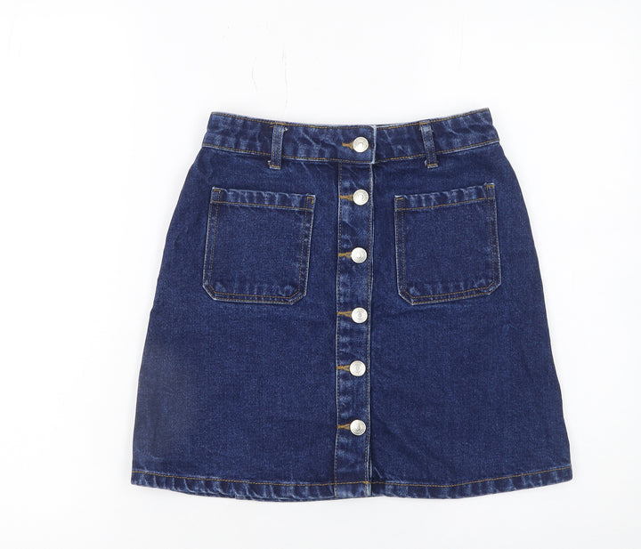 Denim Co. Women Blue Denim A-Line Button Skirt Size 4
