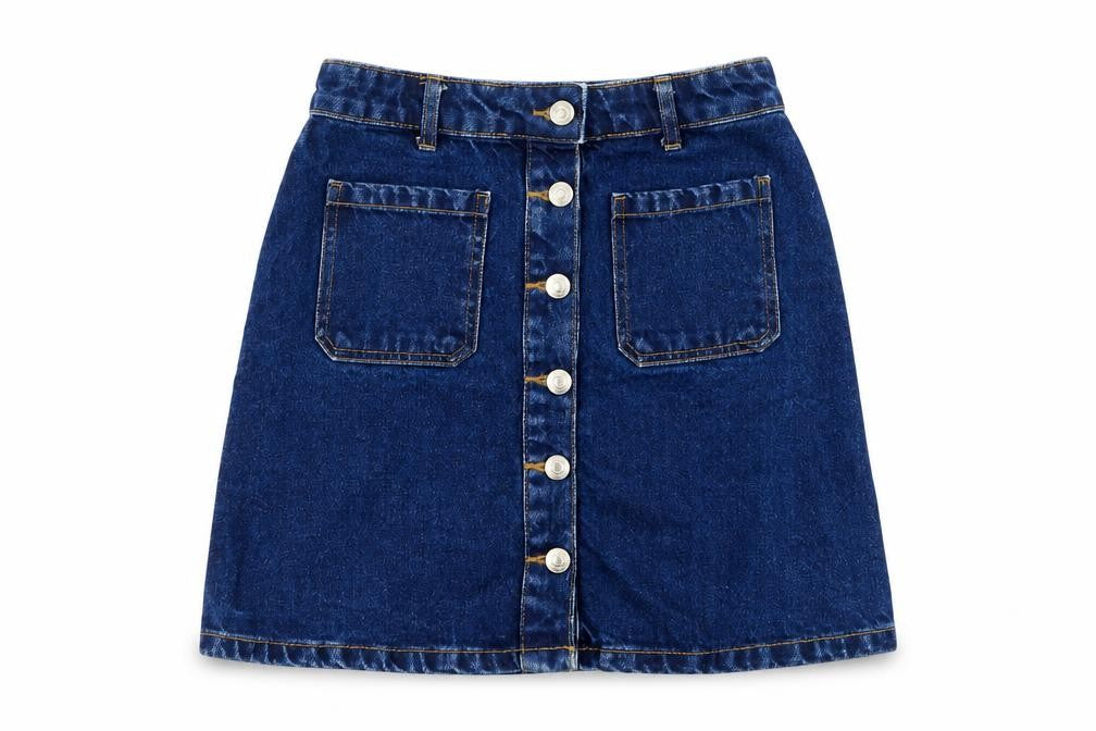 Front view of Denim Co. Women Blue Denim A-Line Button Skirt, size 4