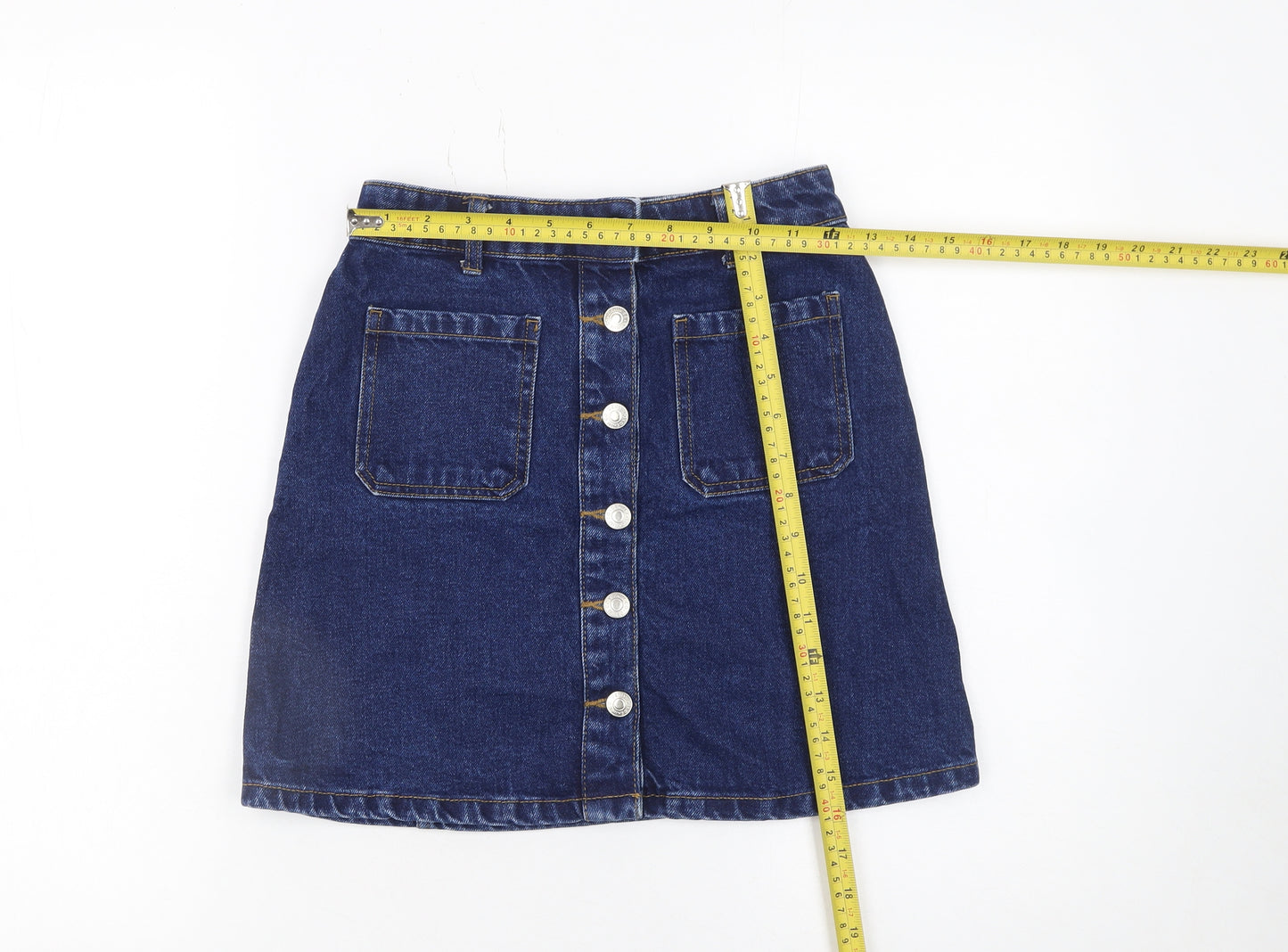 Denim Co. Women Blue Denim A-Line Button Skirt Size 4