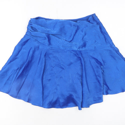 Zara Women Blue Flare Short Skirt XS Satin Polyester