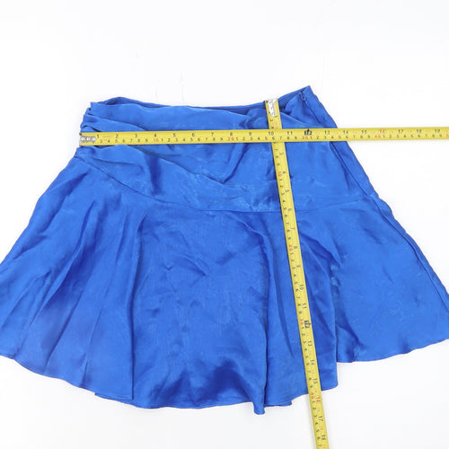 Zara Women Blue Flare Short Skirt XS Satin Polyester