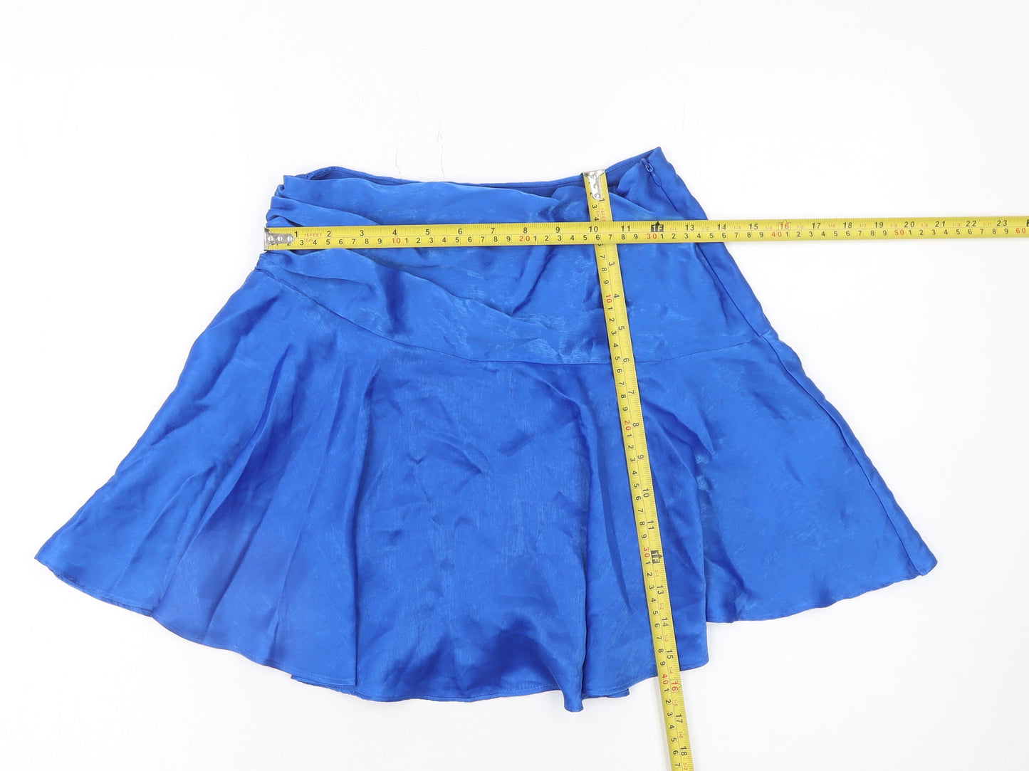 Zara Women Blue Flare Short Skirt XS Satin Polyester