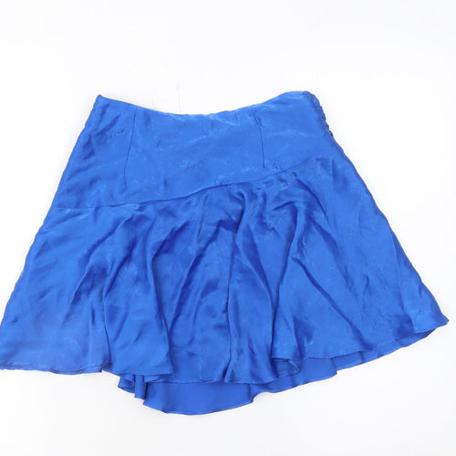 Zara Women Blue Flare Short Skirt XS Satin Polyester
