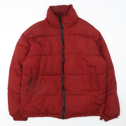 Urban Outfitters Womens Red Puffer Jacket Size M Full Zip Winter Coat
