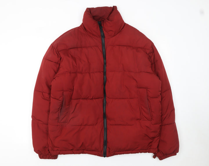 Urban Outfitters Womens Red Puffer Jacket Size M Full Zip Winter Coat