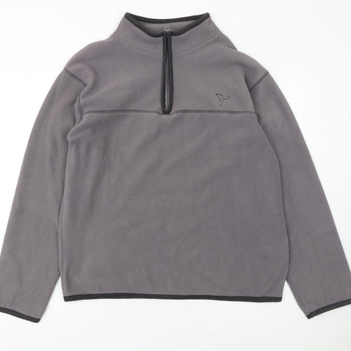 Kangaroo Poo Mens Grey Fleece Quarter Zip Pullover Sweatshirt L