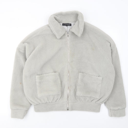 In The Style Womens Beige Full Zip Fleece Hoodie Size 8