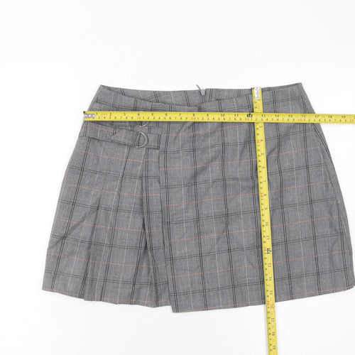 Primark Women's Grey Check Pleated Buckle Skirt Size 12