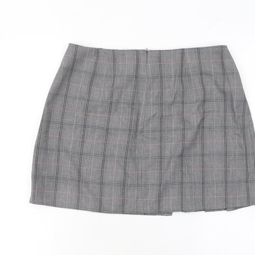 Primark Women's Grey Check Pleated Buckle Skirt Size 12