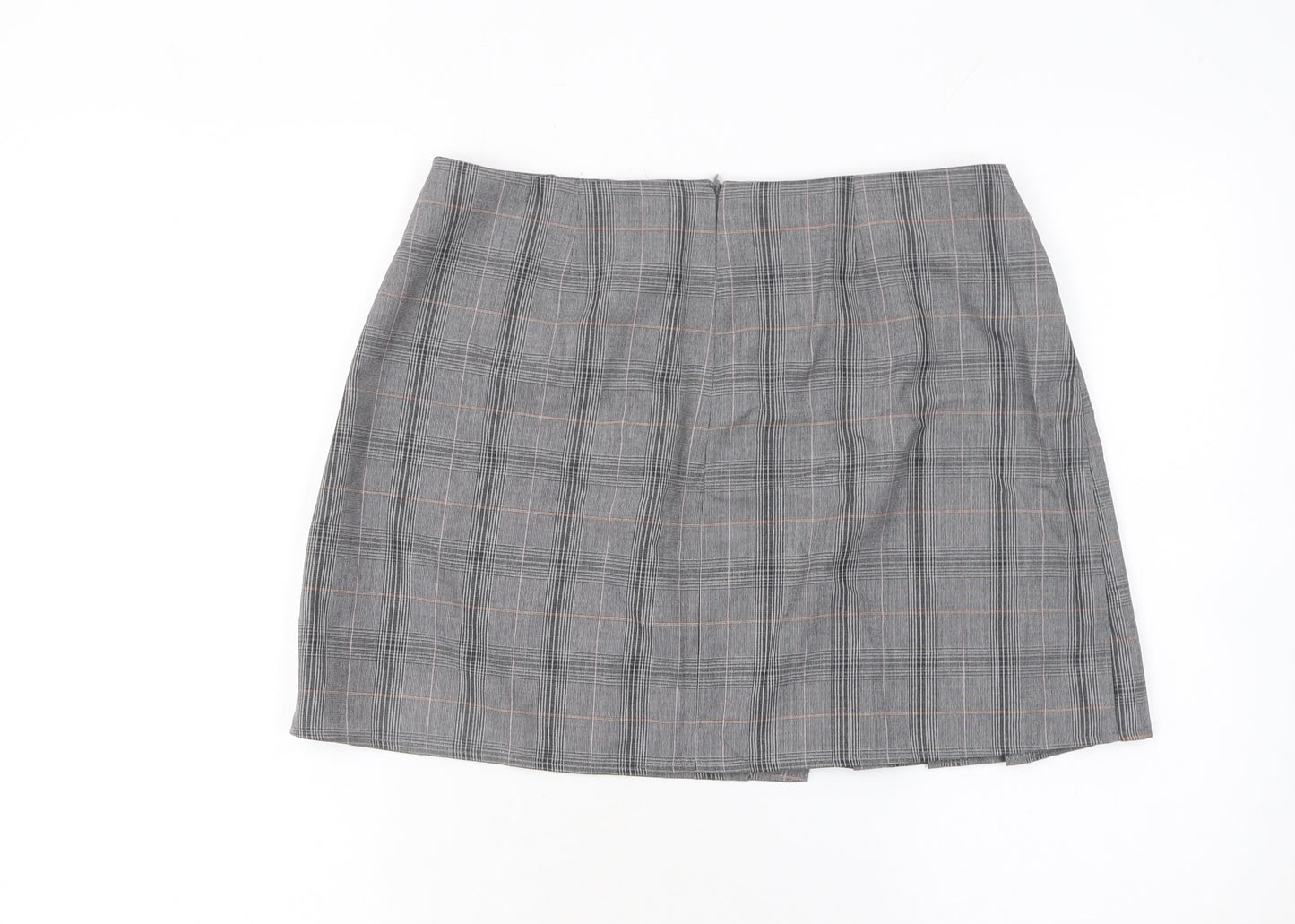 Primark Women's Grey Check Pleated Buckle Skirt Size 12