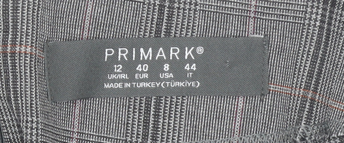 Primark Women's Grey Check Pleated Buckle Skirt Size 12