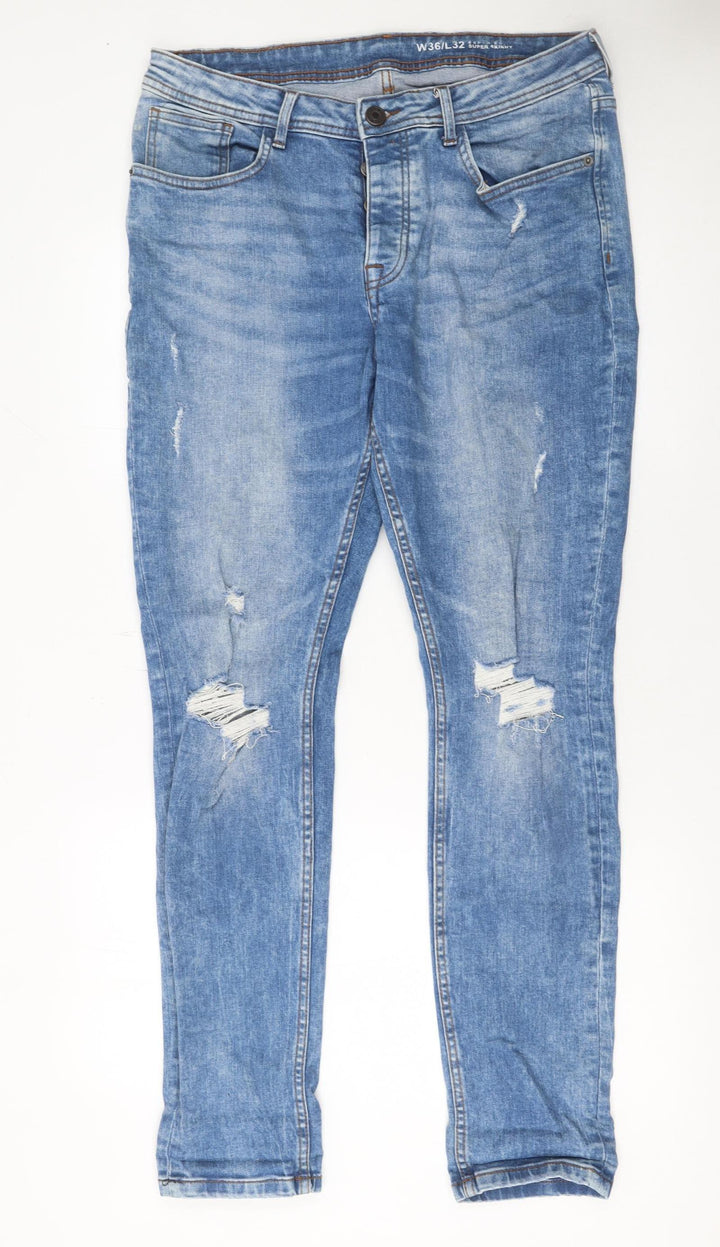 Denim Co Men's Blue Super Skinny Distressed Jeans W36 L32