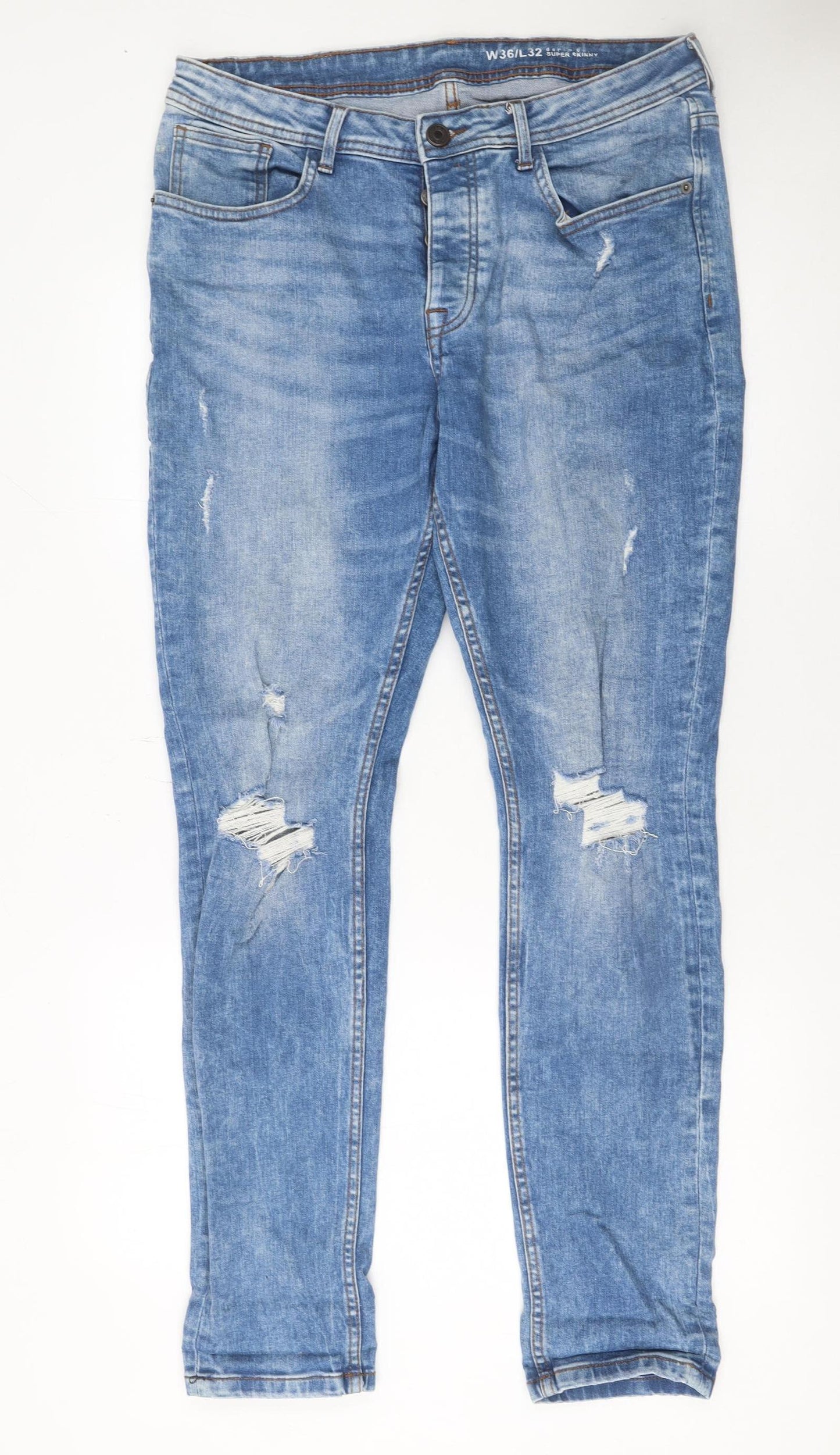 Denim Co Men's Blue Super Skinny Distressed Jeans W36 L32