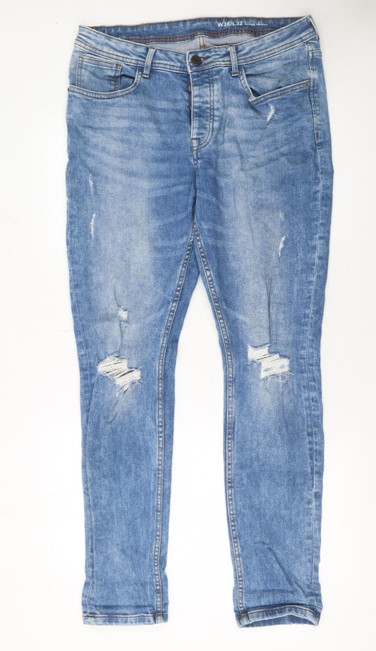 Denim Co Men's Blue Super Skinny Distressed Jeans W36 L32