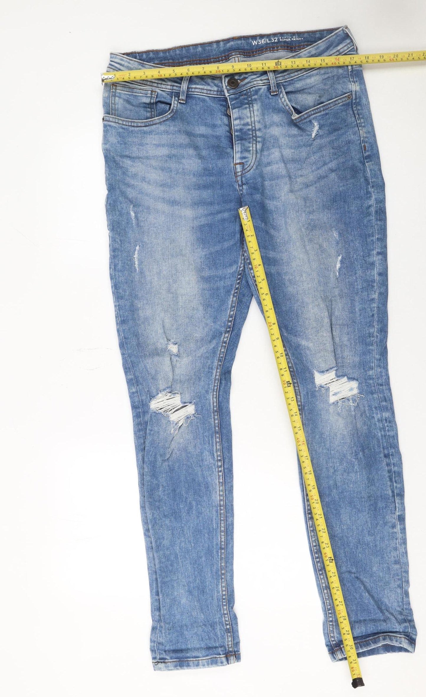 Denim Co Men's Blue Super Skinny Distressed Jeans W36 L32