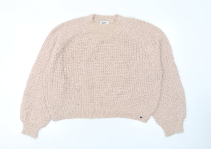 Pull & Bear Women’s Beige Waffle-Knit Crew Neck Jumper Size 8