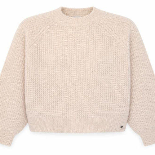 Pull&Bear Women’s Beige Waffle-Knit Crew Neck Jumper Size 8