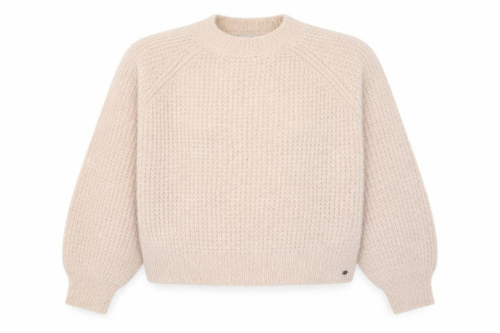 Pull&Bear Women’s Beige Waffle-Knit Crew Neck Jumper Size 8
