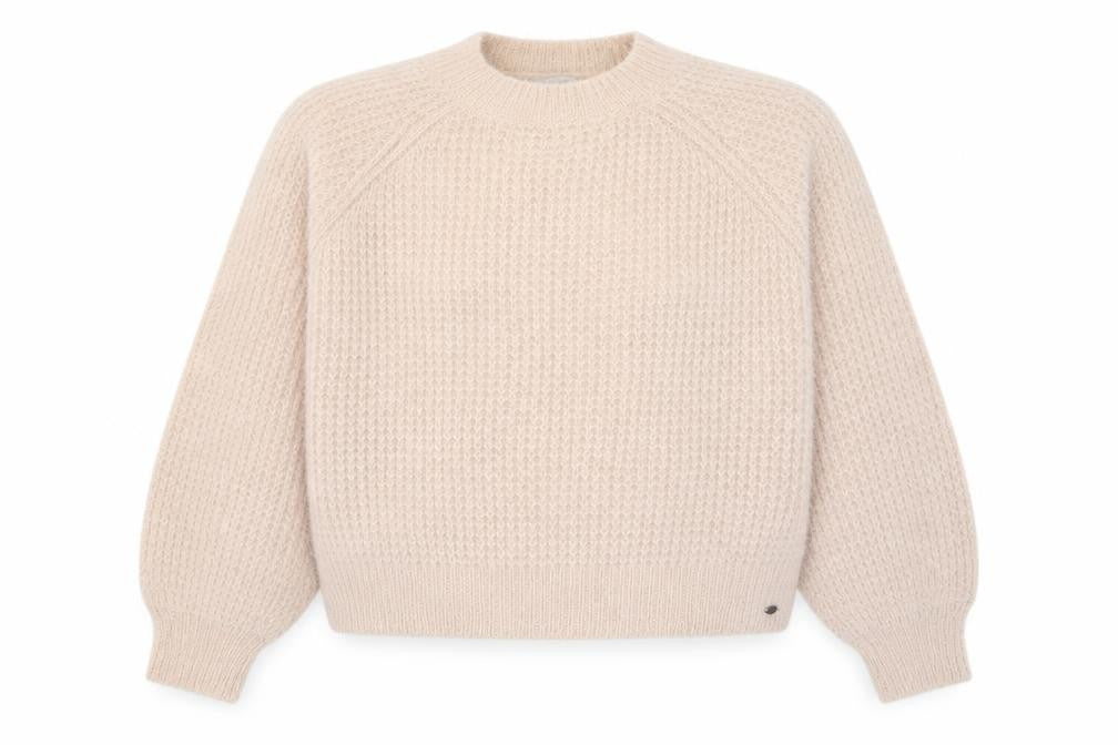 Pull&Bear Women’s Beige Waffle-Knit Crew Neck Jumper Size 8