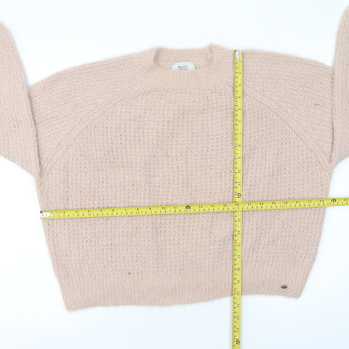 Pull & Bear Women’s Beige Waffle-Knit Crew Neck Jumper Size 8