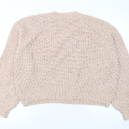 Pull & Bear Women’s Beige Waffle-Knit Crew Neck Jumper Size 8
