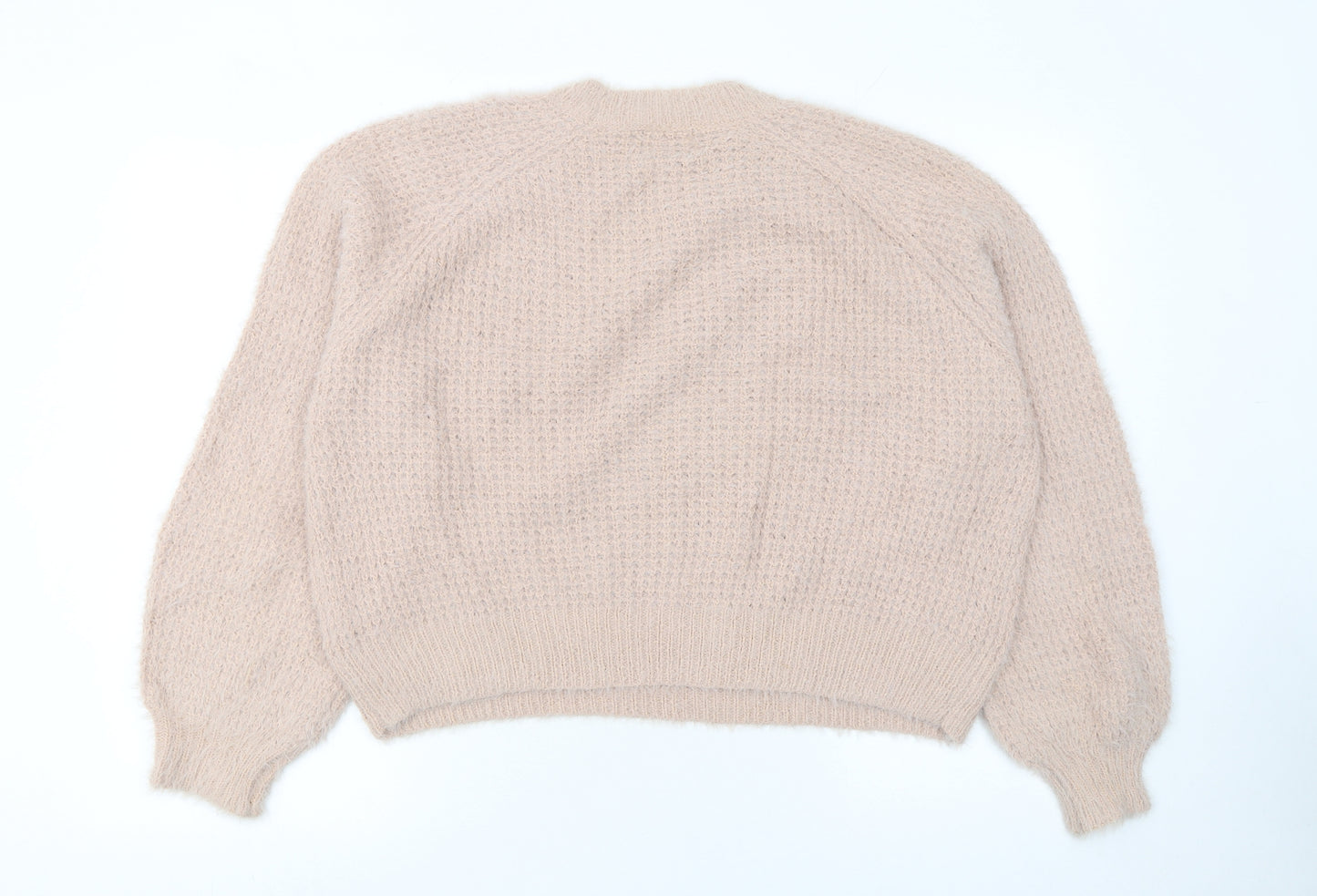 Pull & Bear Women’s Beige Waffle-Knit Crew Neck Jumper Size 8