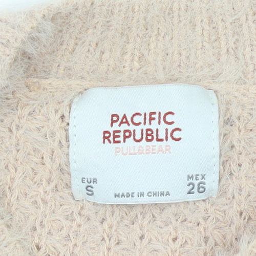 Pull & Bear Women’s Beige Waffle-Knit Crew Neck Jumper Size 8