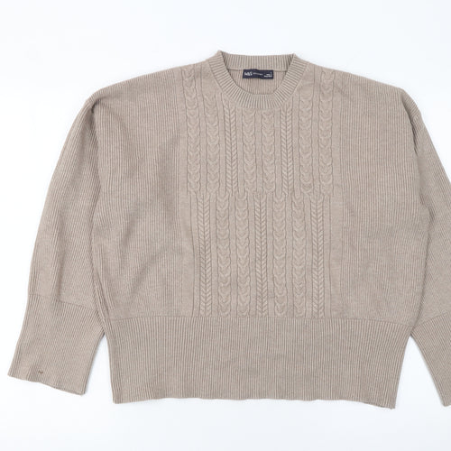 Marks and Spencer Women Beige Cable-Knit Crew Neck Jumper L