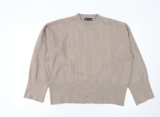 Marks and Spencer Women Beige Cable-Knit Crew Neck Jumper L