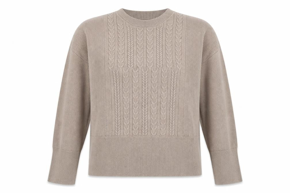 Marks and Spencer Women Beige Cable-Knit Crew Neck Jumper L