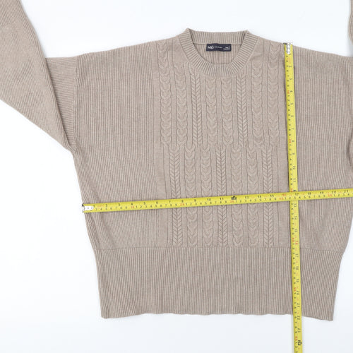 Marks and Spencer Women Beige Cable-Knit Crew Neck Jumper L