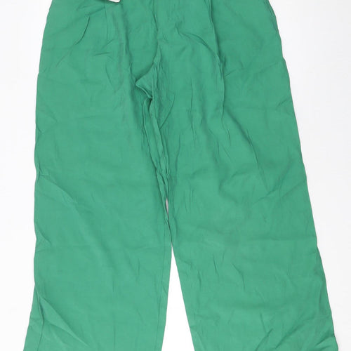 Zara Womens Green Wide-Leg High-Rise Pleated Trousers M