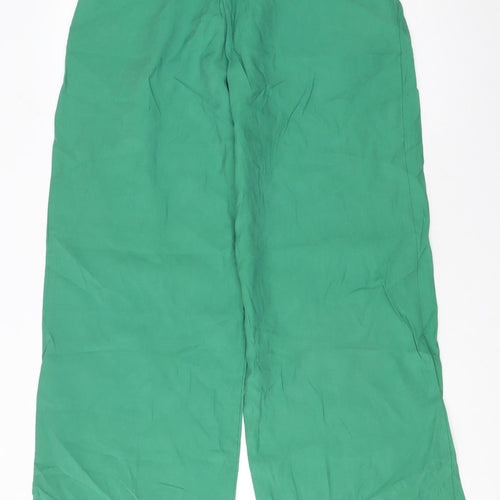 Zara Womens Green Wide-Leg High-Rise Pleated Trousers M