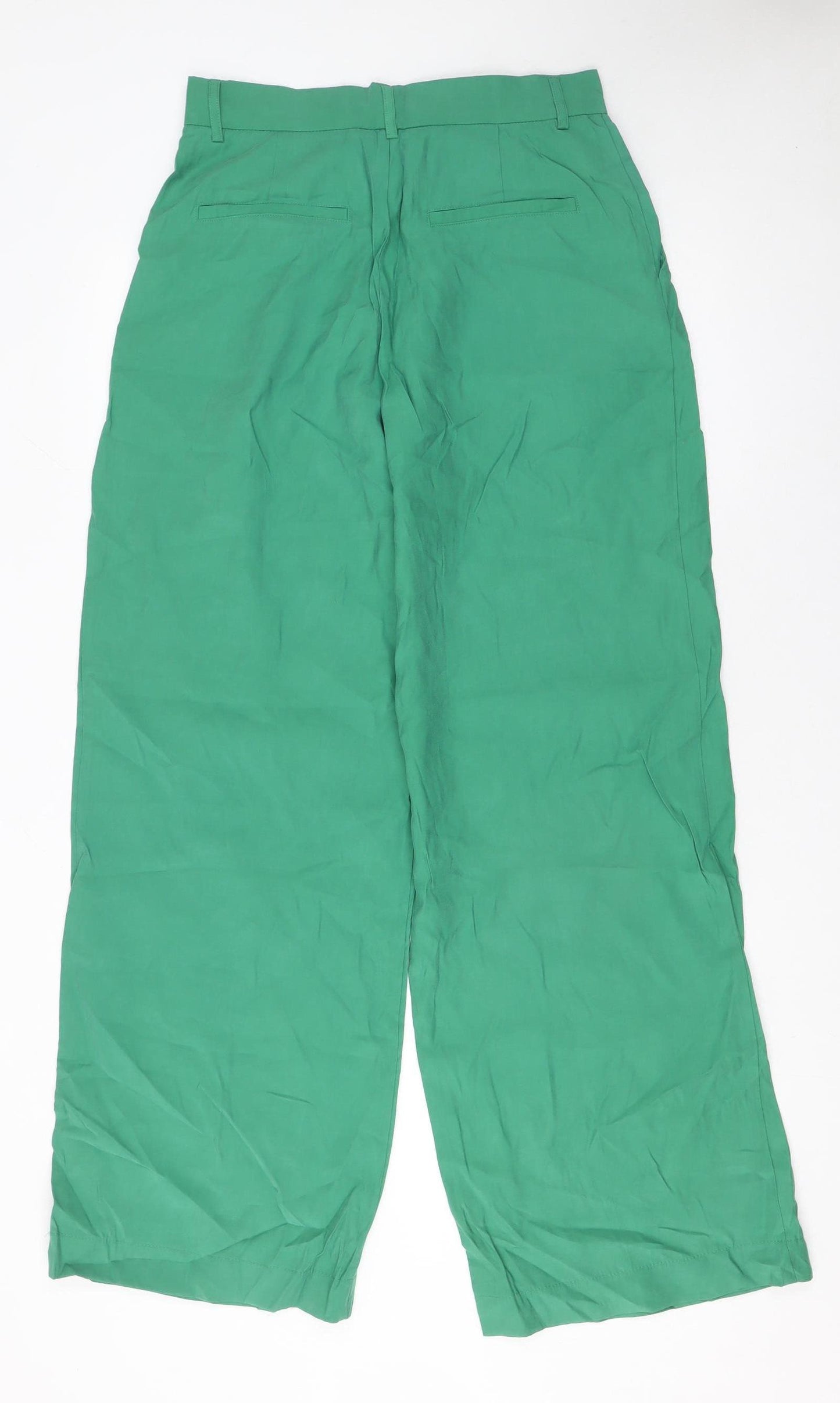 Zara Womens Green Wide-Leg High-Rise Pleated Trousers M
