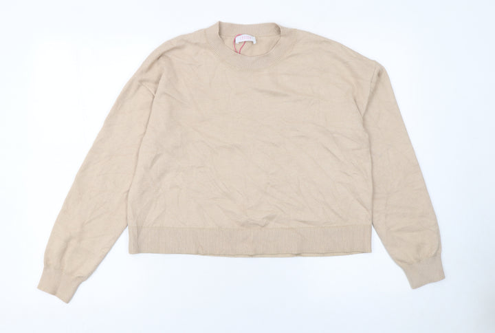 Savida Womens Beige Crew Neck Lightweight Pullover Jumper Size L