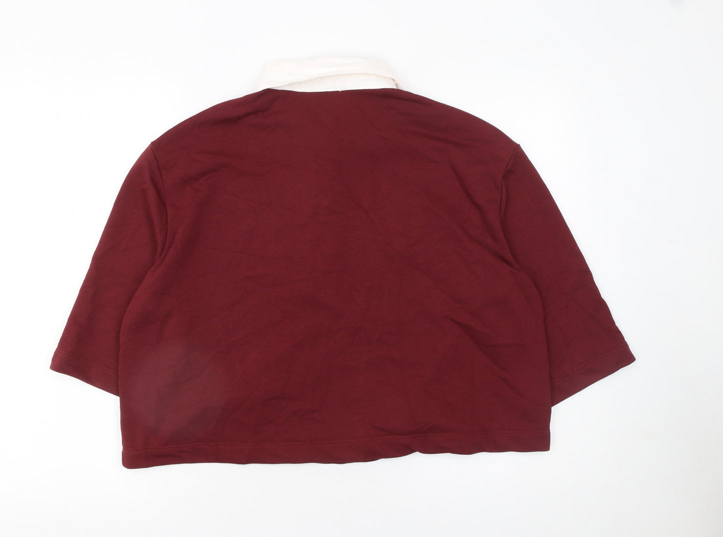 Savida Women Red Polo Collared 3/4 Sleeve Cotton Blend Top Size L