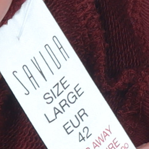 Savida Women Red Polo Collared 3/4 Sleeve Cotton Blend Top Size L