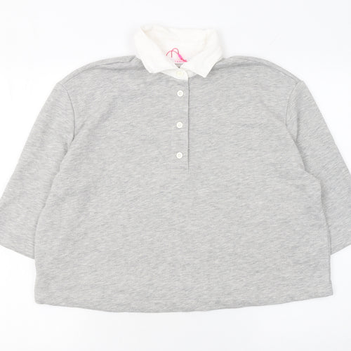 Savida Women Grey Cropped Polo Shirt Size 12 Cotton Blend