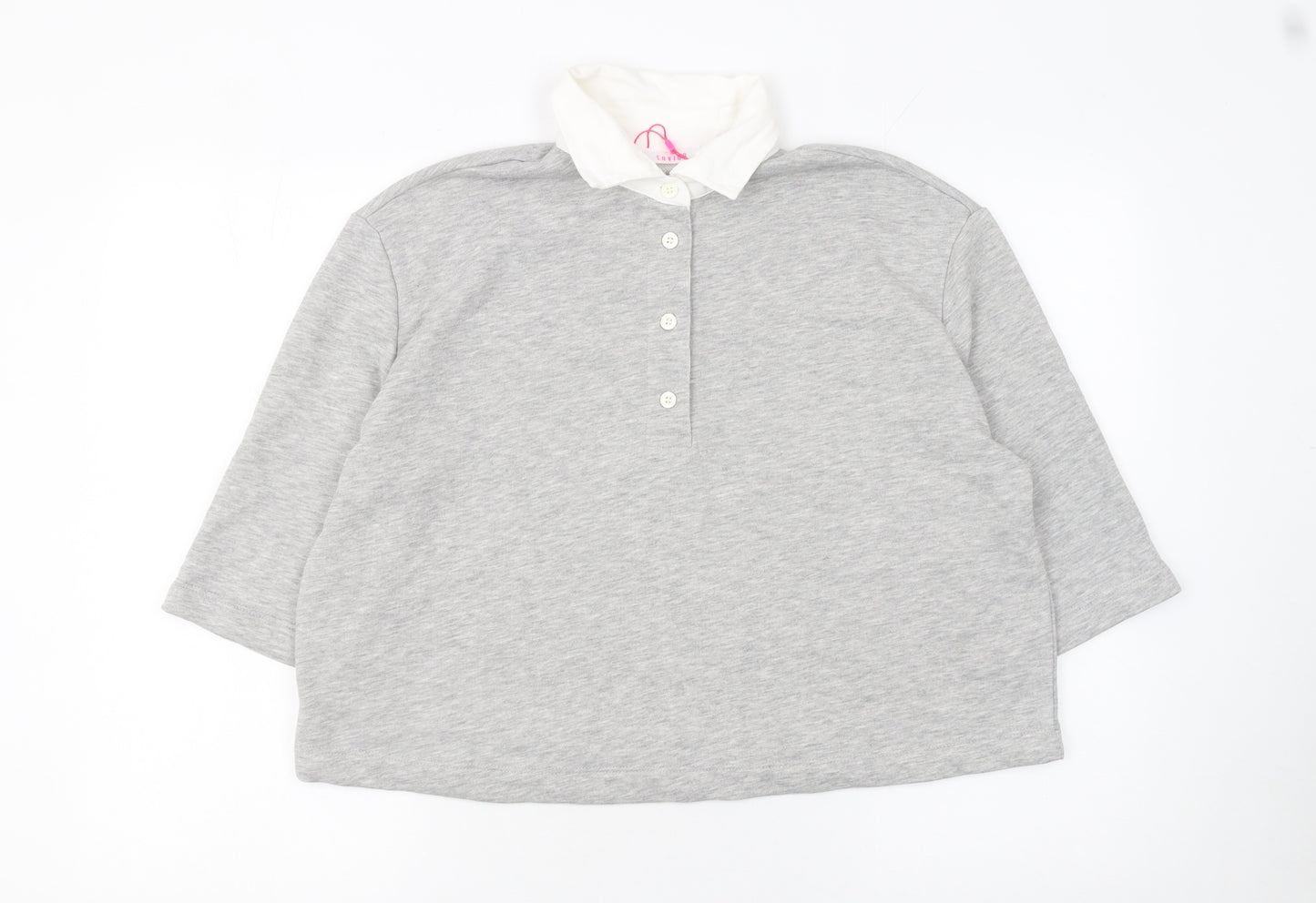 Savida Women Grey Cropped Polo Shirt Size 12 Cotton Blend