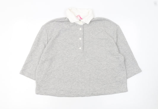 Savida Women Grey Cropped Polo Shirt Size 12 Cotton Blend