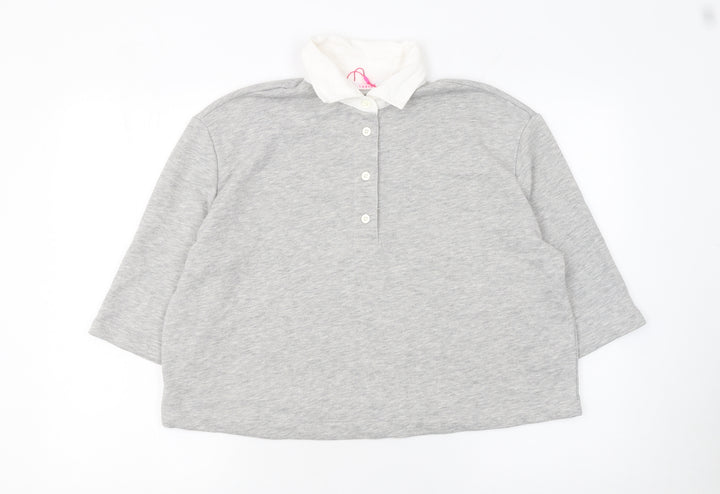 Savida Women Grey Cropped Polo Shirt Size 12 Cotton Blend
