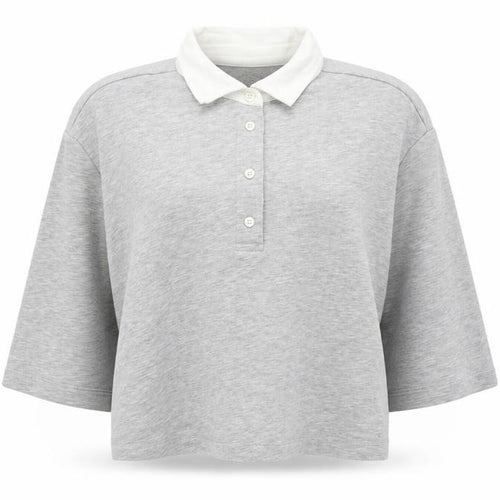 Savida Women Grey Cropped Polo Shirt Size 12 Cotton Blend